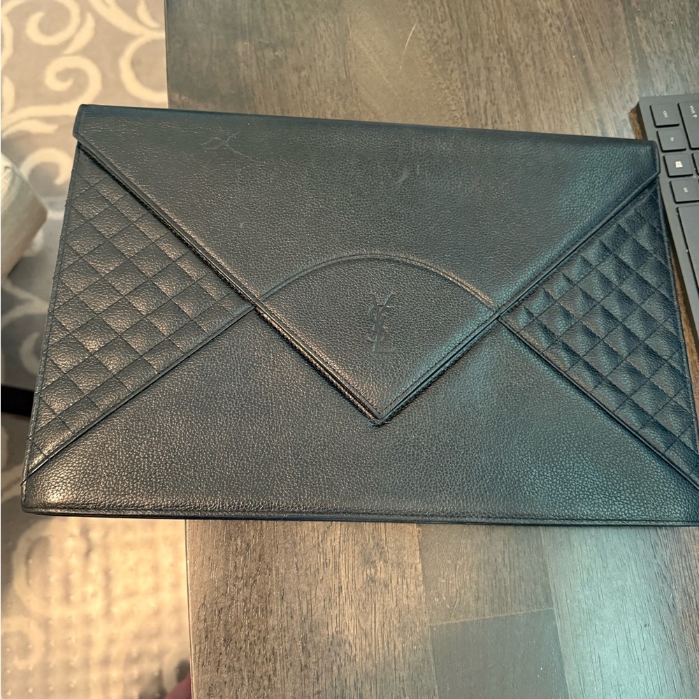 YSL Black Quilted Leather  Envelope Clutch
